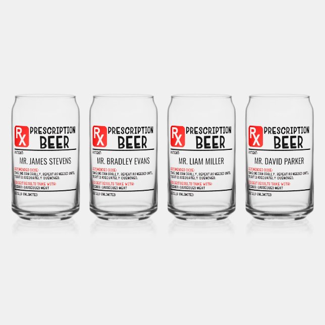 Funny Beer Prescription Personalised Name Beer Can Glass (Front)