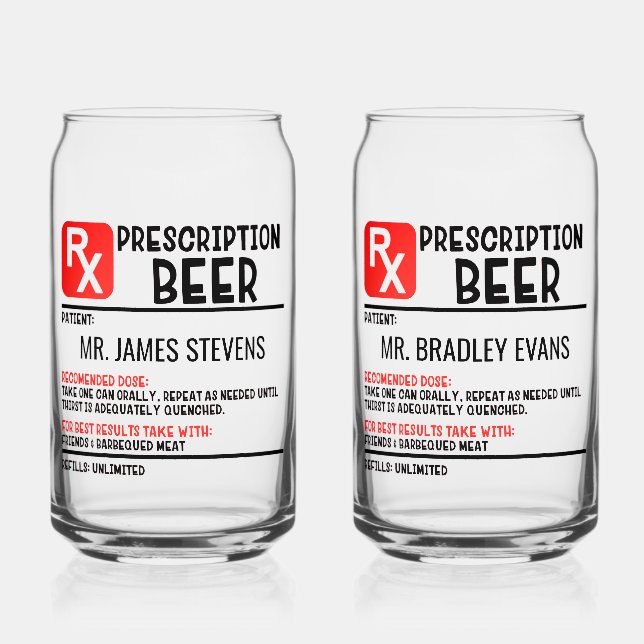 Funny Beer Prescription Personalised Name Beer Can Glass (Front)