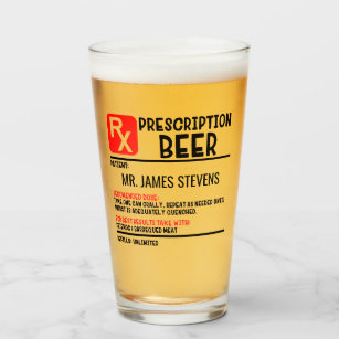 Funny Beer Prescription Personalised Name Beer Glass