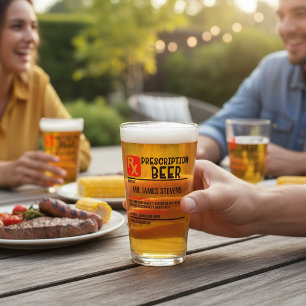 Funny Beer Prescription Personalised Name Beer Glass