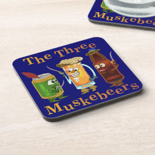 Funny Beer Pun Three Muskebeers Humourous Coaster
