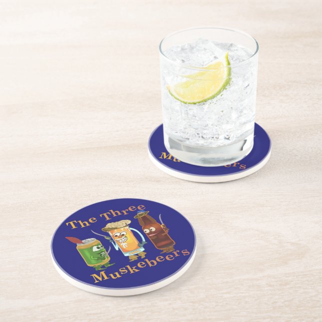 Funny Beer Pun Three Muskebeers Humourous Coaster (Side)