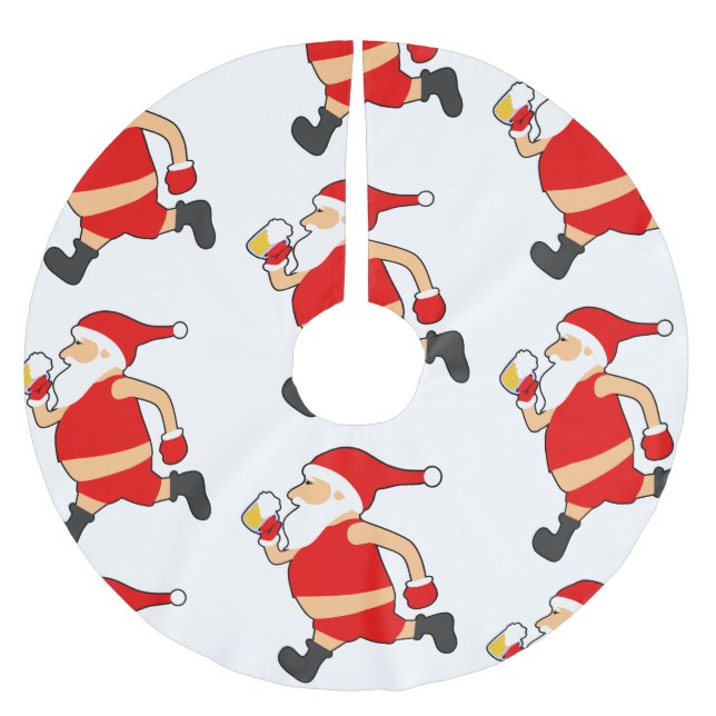 funny beer santa christmas brushed polyester tree skirt (Front)
