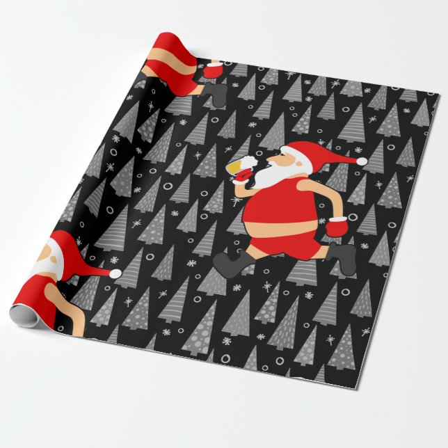 funny beer santa claus wrapping paper (Unrolled)