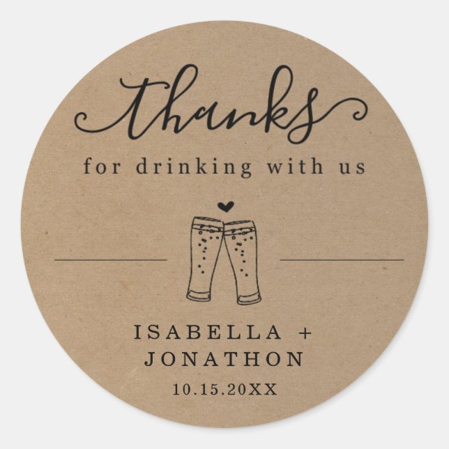 Funny Beer Wedding Thank You / Thanks Sticker (Front)