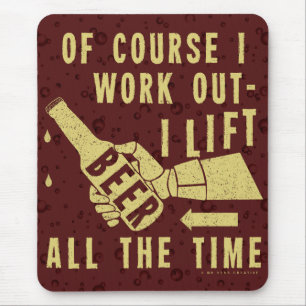 Funny Beer Work Out Humour with Brown Stout Mouse Mat