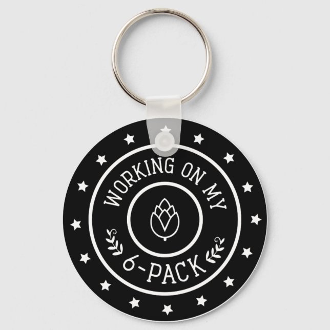 Funny Beer Working on My Six Pack Keychain (Front)
