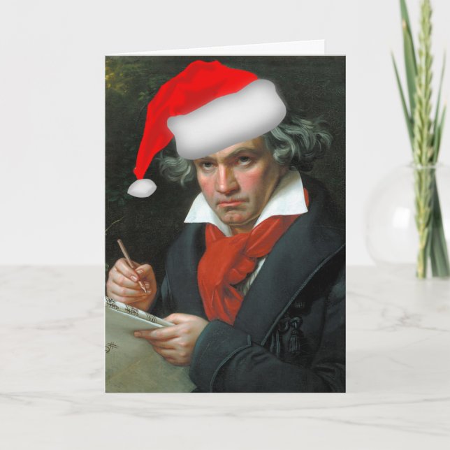 Funny Beethoven Santa Classical Music Christmas Card (Front)
