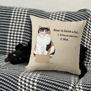 Funny Beige Calico Cat Box Humour Caught Cushion
