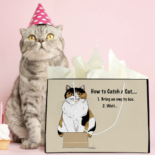 Funny Beige Calico Cat Box Humour Caught Large Gift Bag