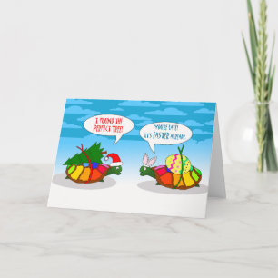 Funny Belated Christmas, Slow Turtle with Tree Holiday Card