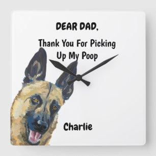 Funny Belgian Malinois Dad Watercolor Canine Art  Square Wall Clock