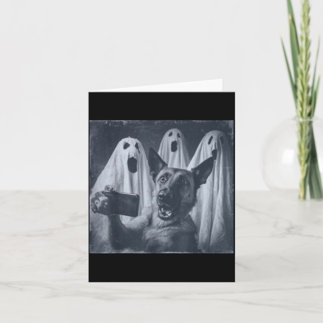 Funny Belgian Malinois Selfie Halloween Ghost Retr Card (Front)