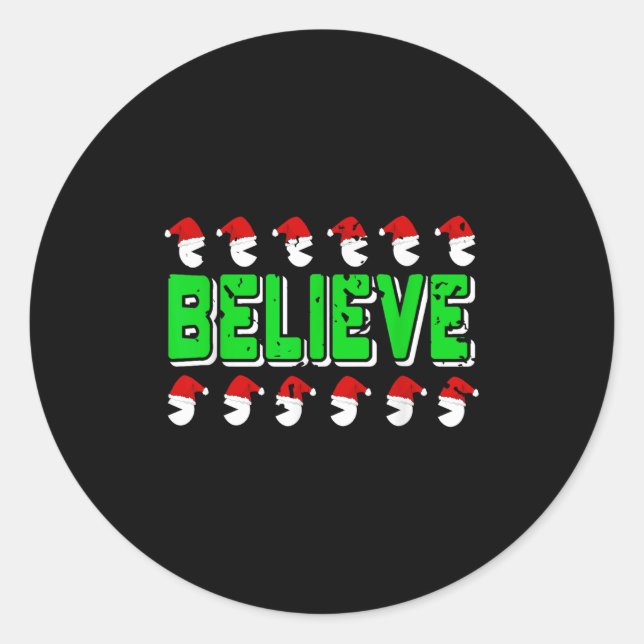 Funny Believe In Santa Christmas Srit Holiday Styl Classic Round Sticker (Front)