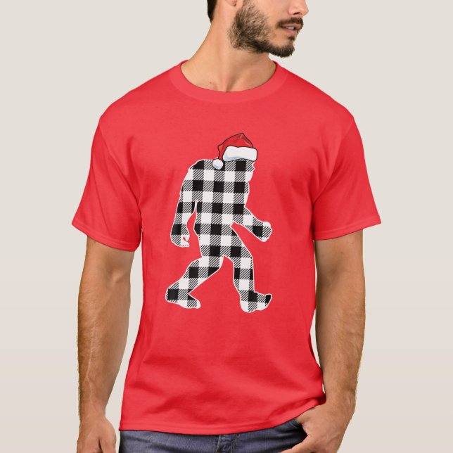 Funny Believe Plaid Bigfoot Christmas Sasquatch Sa T-Shirt (Front)