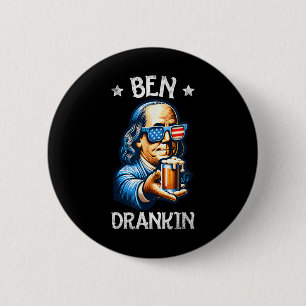 Funny Ben Drankin 4th Of July Usa Flag Men Drinkin 6 Cm Round Badge