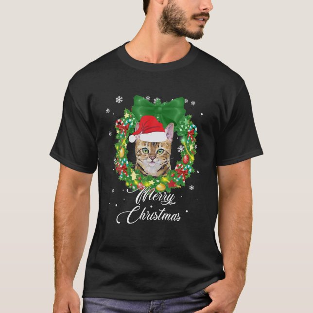 Funny Bengal Cat Snow Christmas Xmas Tree Decorati T-Shirt (Front)