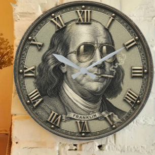 Funny Benjamin Franklin Money Art Vintage Large Clock