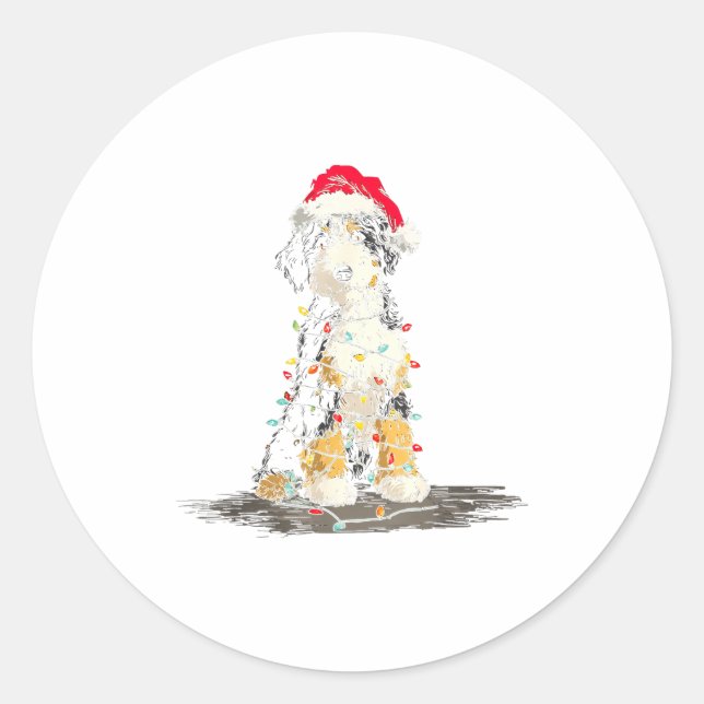 Funny Bernedoodle Christmas Graphics Dog Lights Lo Classic Round Sticker (Front)