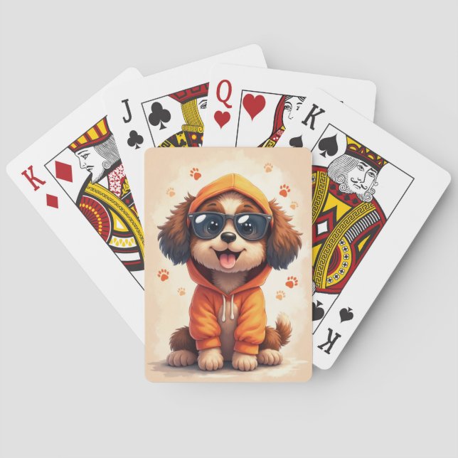 Funny Bernedoodle Kawaii Dog Playing Cards (Back)