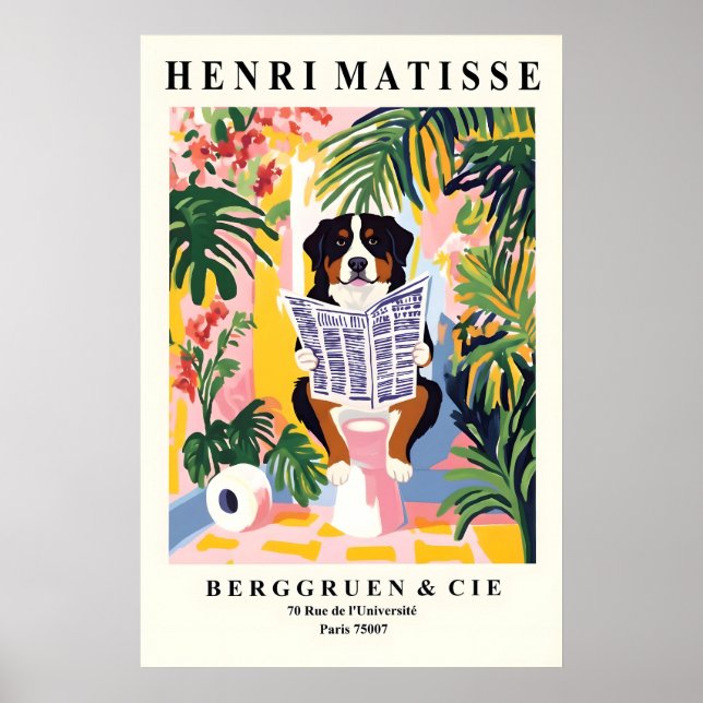 Funny Bernese Mountain Dog Art - Matisse Style Poster (Front)