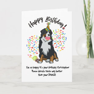 Funny Bernese Mountain Dog Birthday Card Doughnuts
