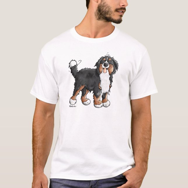 Funny Bernese Mountain Dog Cartoon T-Shirt (Front)