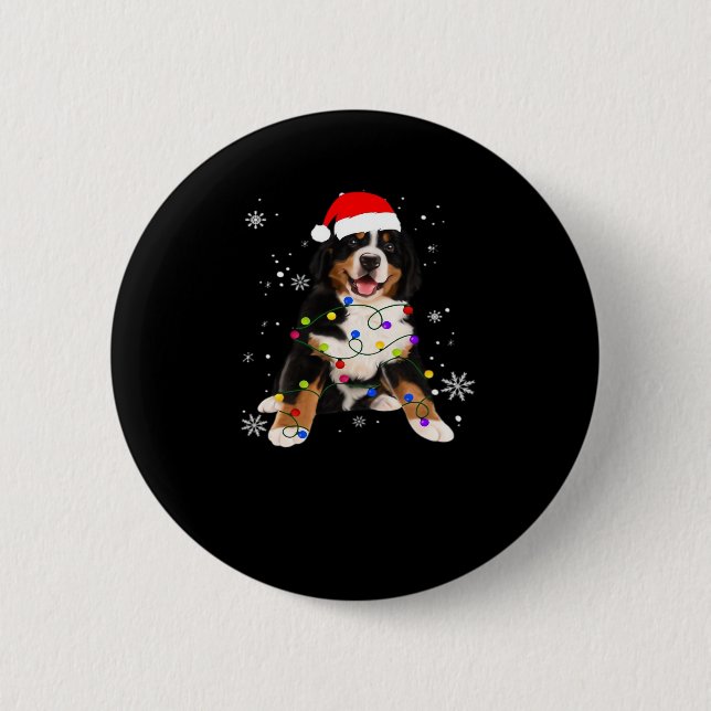 Funny Bernese Mountain Dog Lights Christmas Matchi 6 Cm Round Badge (Front)