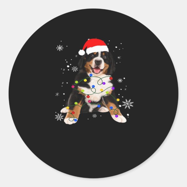 Funny Bernese Mountain Dog Lights Christmas Matchi Classic Round Sticker (Front)