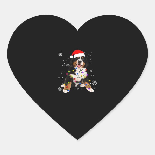 Funny Bernese Mountain Dog Lights Christmas Matchi Heart Sticker (Front)