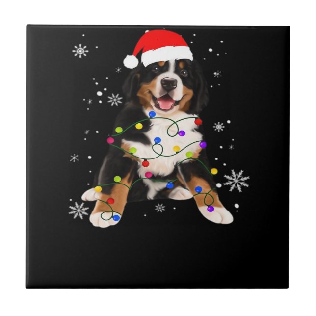 Funny Bernese Mountain Dog Lights Christmas Matchi Tile (Front)
