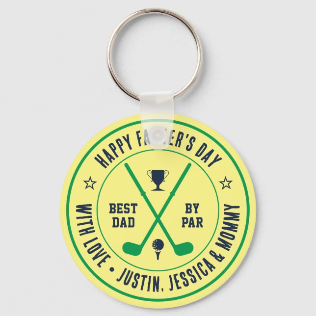 Funny Best Dad By Par Custom Name Golf Club Logo Key Ring (Front)