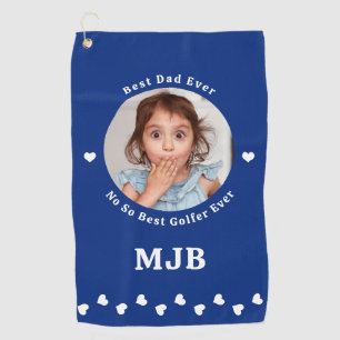 Funny Best Dad Ever Blue Photo Golf Towel