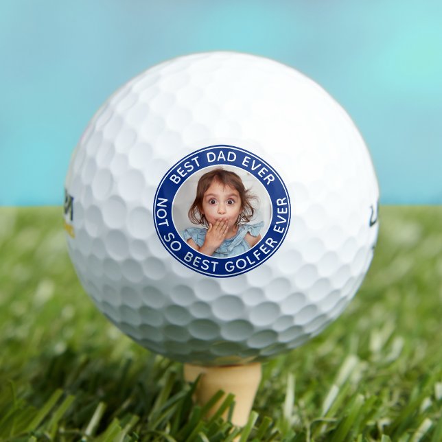 Funny Best Dad Ever Blue White Photo Golf Balls (Creator Uploaded)