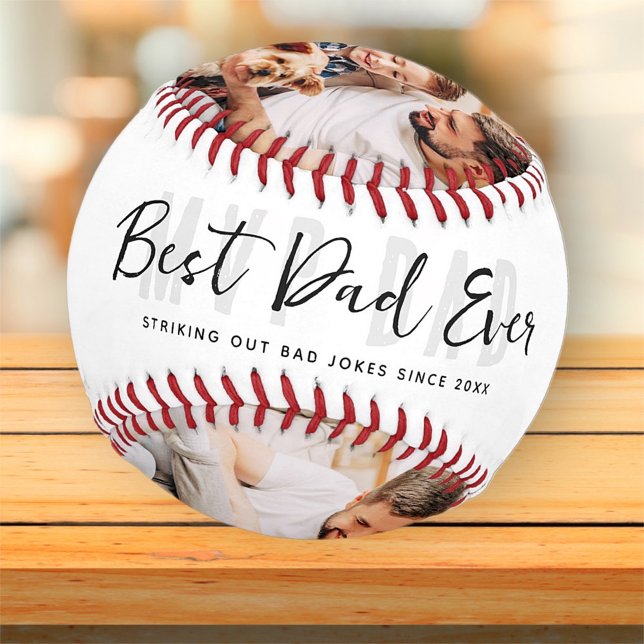 Funny Best Dad Ever Modern 3 Photos Father's Day Baseball (Creator Uploaded)