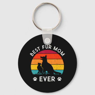 Funny Best Fur MOM Ever Vintage Retro Dog and Cat Key Ring
