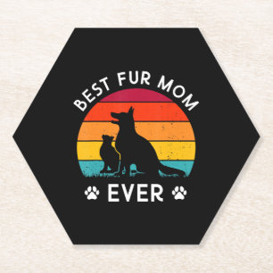 Funny Best Fur MOM Ever Vintage Retro Dog and Cat Paper Coaster