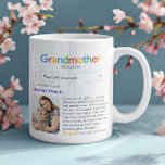 Funny Best Grandma Ever Search Results With Photo Coffee Mug<br><div class="desc">This sweet and playful gift mug is the perfect way to honour the best grandma ever. Styled to resemble a search engine result, it humorously crowns your grandmother as the world's best, with any search term (best grandma/nana/granny/meemaw/mawmaw/other ever), your personal message and a custom photo. The colourful, modern design adds...</div>