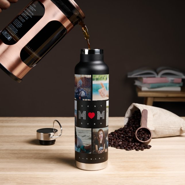 Funny Best Mum Ever 8 Photo collage Water Bottle (Coffee)