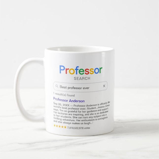 Funny Best Professor Search With Personal Message Coffee Mug (Left)