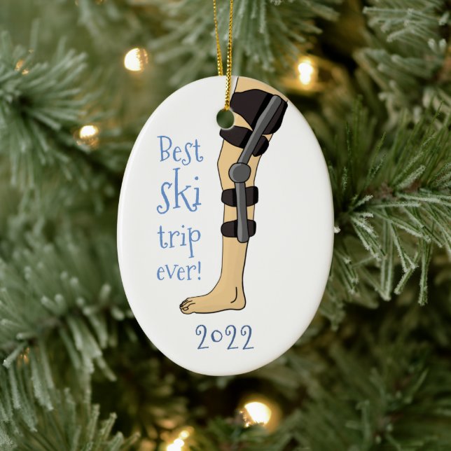 Funny Best ski trip ever! Knee Brace Ceramic Tree Decoration (Tree)