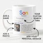 Funny Best Son Ever Search Result With Photo Coffee Mug<br><div class="desc">Custom “best son ever” search result mug makes a fun and heartfelt personalised gift for sons of all ages. Designed to look like a playful search engine result, this funny mug features your chosen search phrase at the top, followed by the recipient's name, a photo, and your personal message styled...</div>