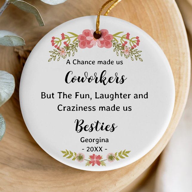 Funny bestie coworker floral wreath personalized ceramic tree decoration (Creator Uploaded)