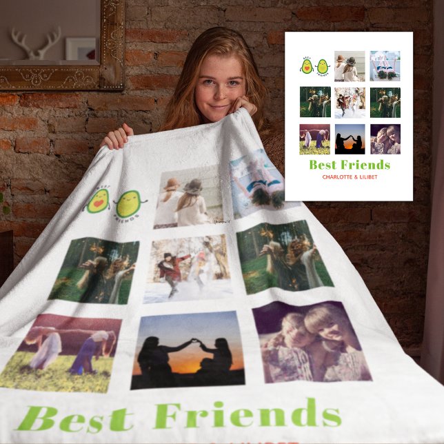 Funny BFF PHOTO COLLAGE Gift Personalised AVOCADO Fleece Blanket (Creator Uploaded)