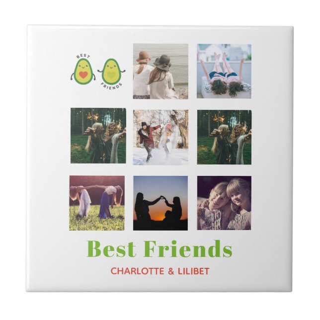 Funny BFF PHOTO COLLAGE Gift Personalised AVOCADO Tile (Front)