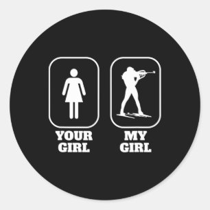 Funny Biathlon Biathlete Biathlonist Girlfriend Bo Classic Round Sticker
