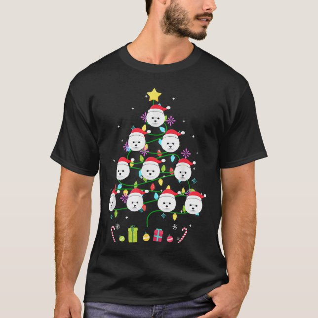 Funny Bichon Frise Christmas Tree Colour Led Light T-Shirt (Front)
