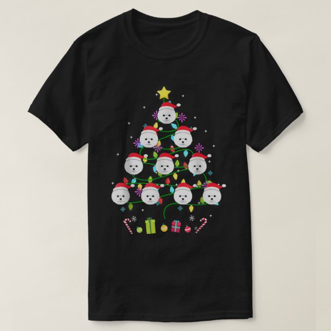 Funny Bichon Frise Christmas Tree Colour Led Light T-Shirt (Design Front)
