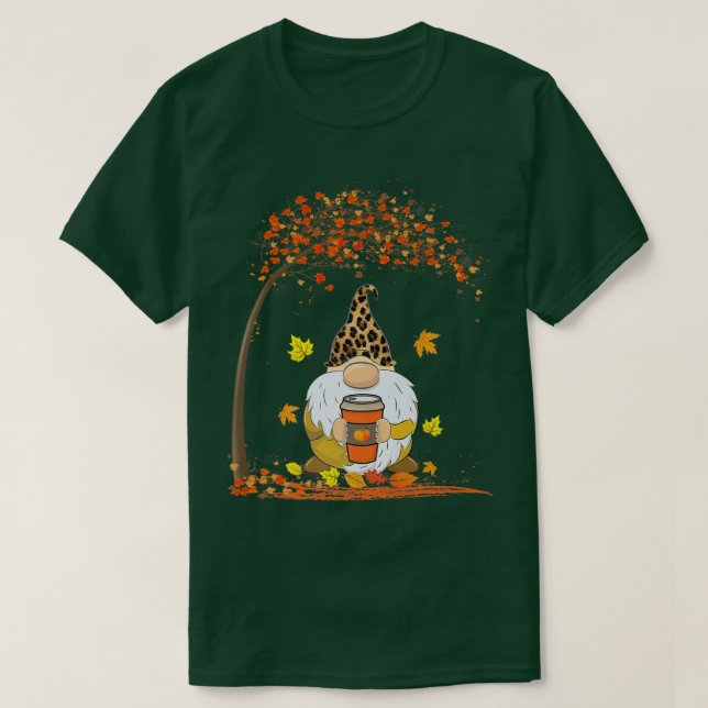 Funny Bicycle Autumn Leaf Tree Fall Gnome with Pum T-Shirt (Design Front)