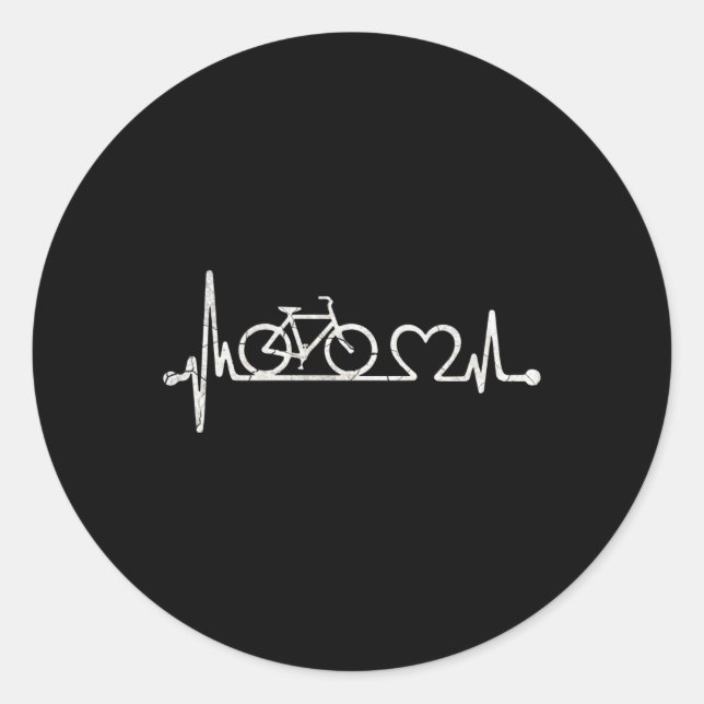 Funny Bicycle Cycling Heartbeat Classic Round Sticker (Front)